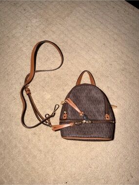 Michael Kors Brown Signature Mini Backpack with Tan Accents